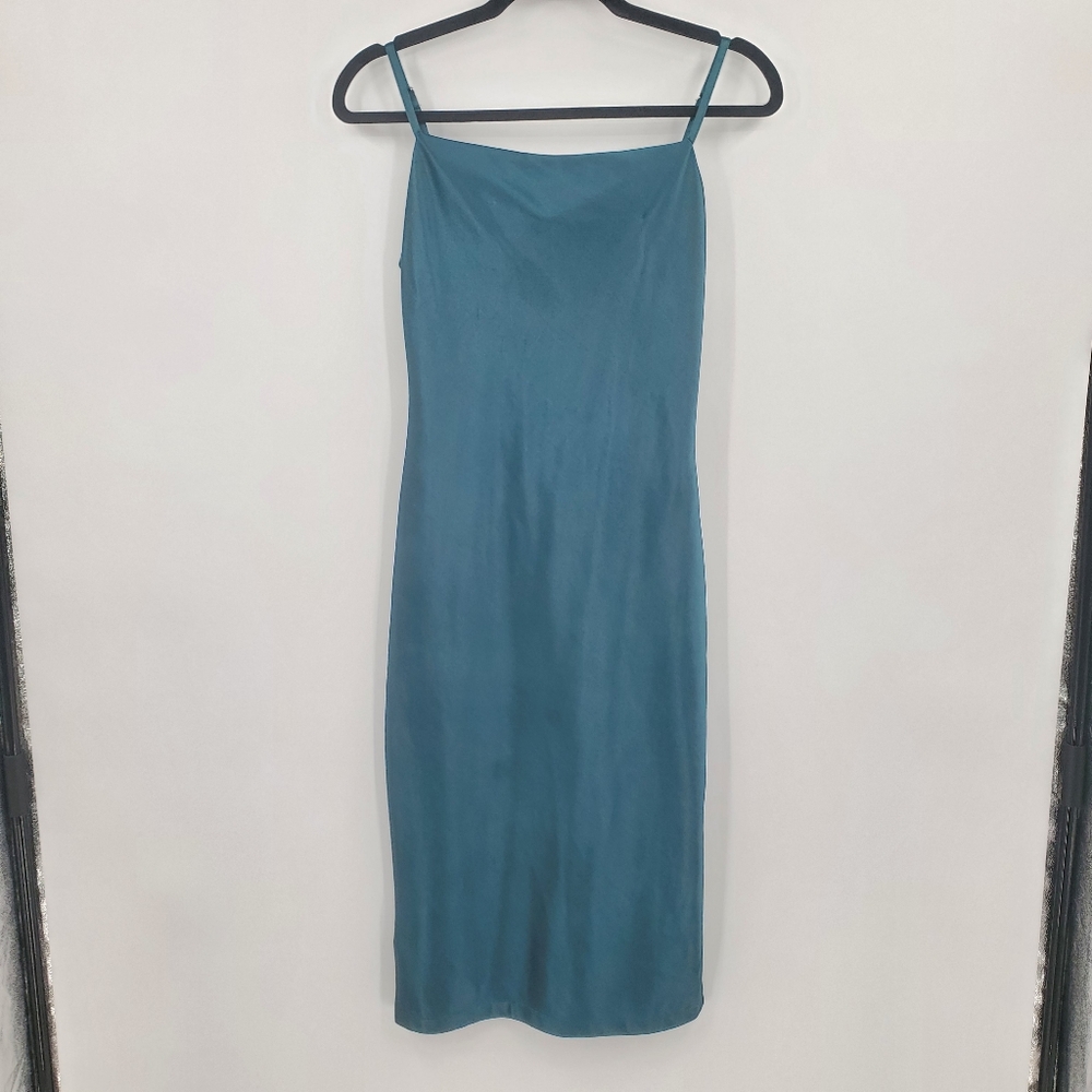 ♤♤ Xxxiticat Teal Cowl Neck Satin Midi Slip Dress Size XS